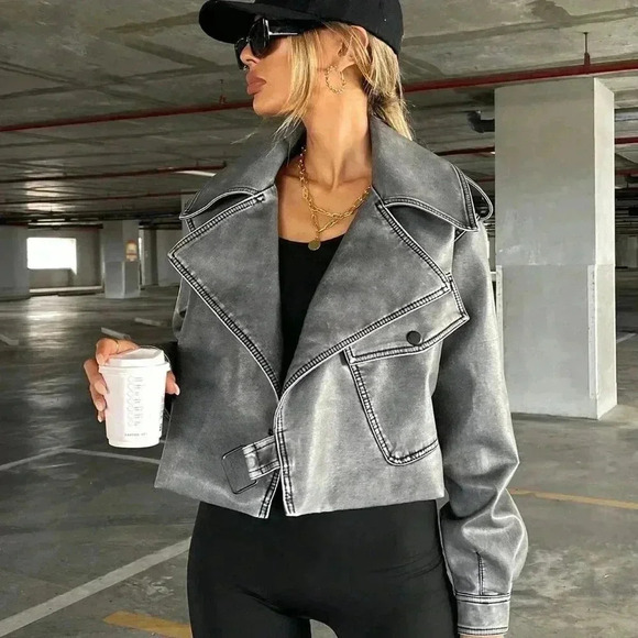 Grey Casual Women's Coolane Zip Up Moto Jacket - Picture 3 of 7